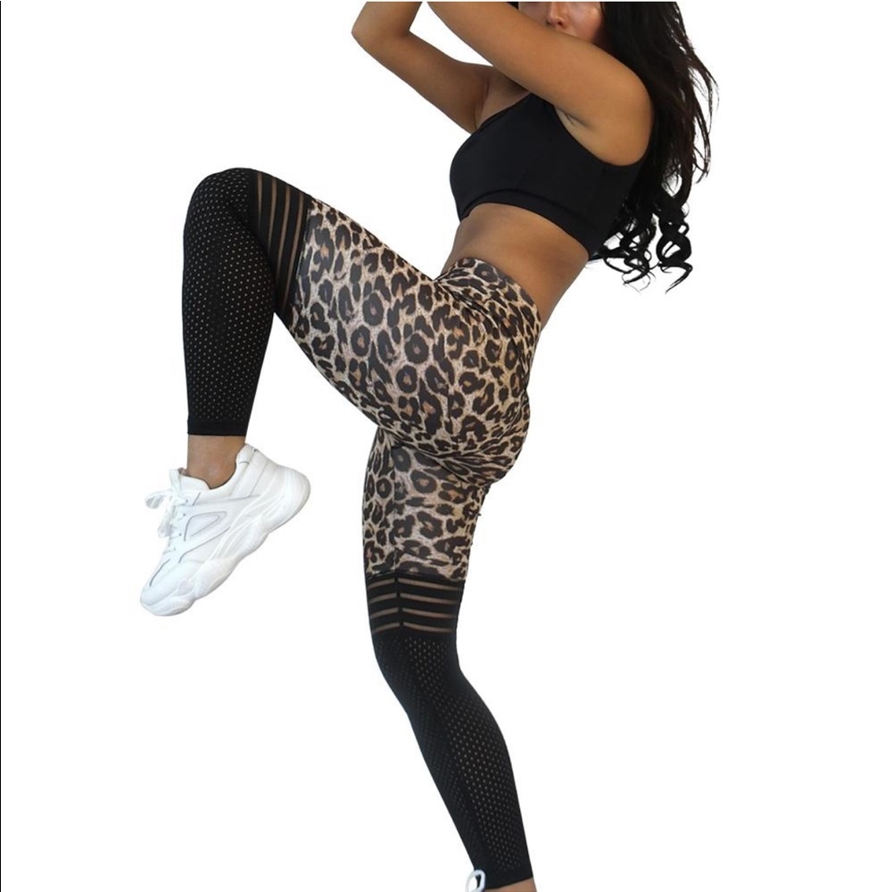 NWOT Leopard & Mesh Spandex Pants - Picture 8 of 9